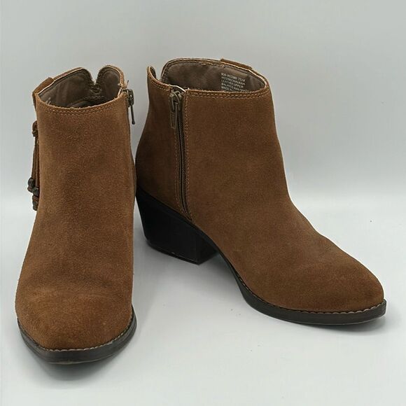 Leather Booties Size 7.5 Boho Brown Suede Fringe - Picture 4 of 11